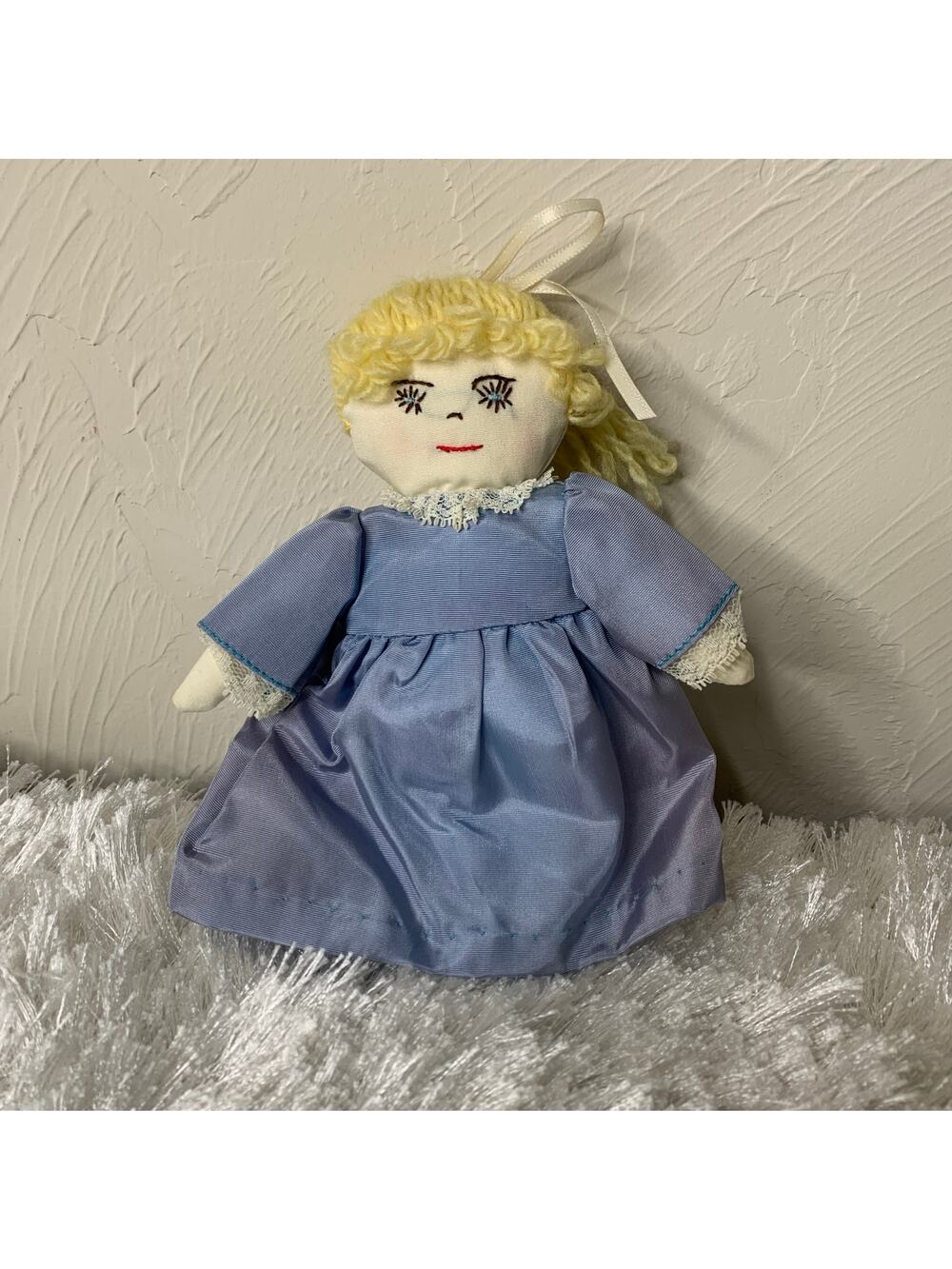 Vintage 60s Handmade Doll Tafetta Dress Blond Yarn Hair